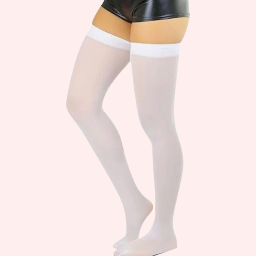 Classic Opaque Thigh-High Stockings Pack of 2 – Black & White Stay-Up Hosiery image 3