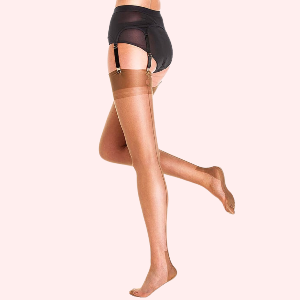 Classic Sheer Thigh High Stockings Pack of 2 – Nude Finish, Stay-Up Grip image 4