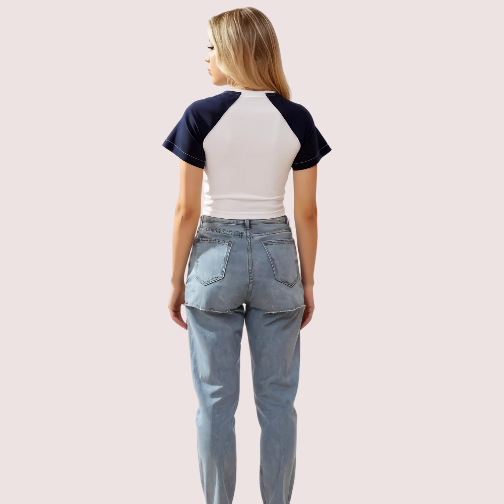 Women's Contrast Sleeve Graphic Crop Top – Urban Street Style Tee image 2