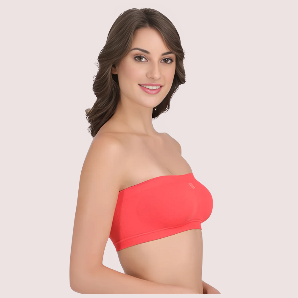 Sexy Coral Red Tube Bandeau Bra Top for Her image 2