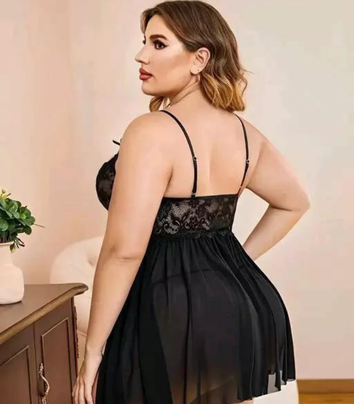 French Daina Lace and Mesh Babydoll Nightwear image 3