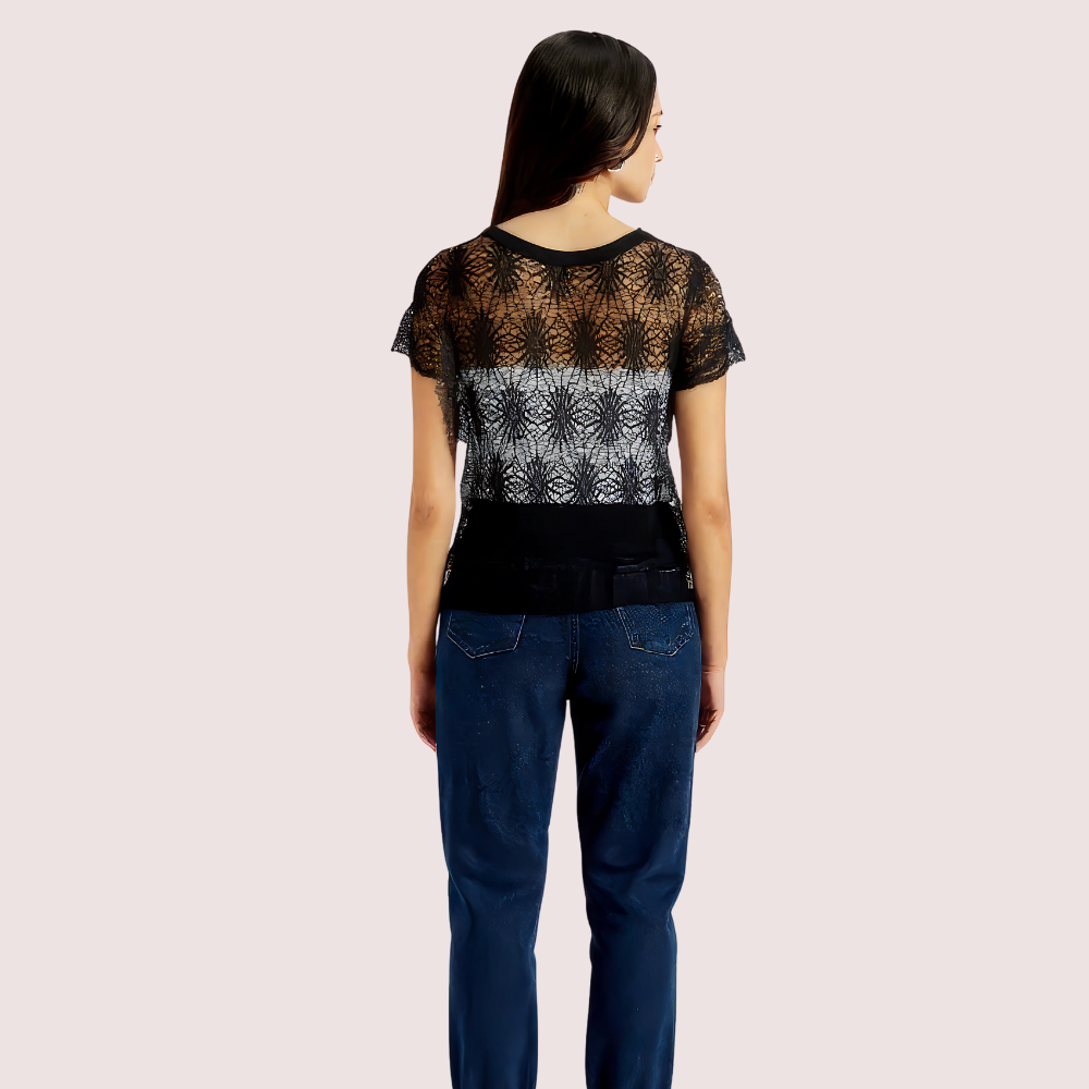 Stylish Black Sheer Floral Lace Top for Women image 2