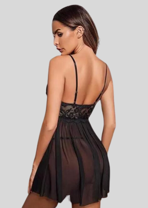 French Daina Black Lace Babydoll Nightwear image 3