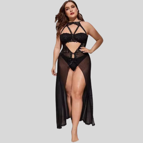 Plus Size Split Long Mesh Babydoll Nightwear image 2