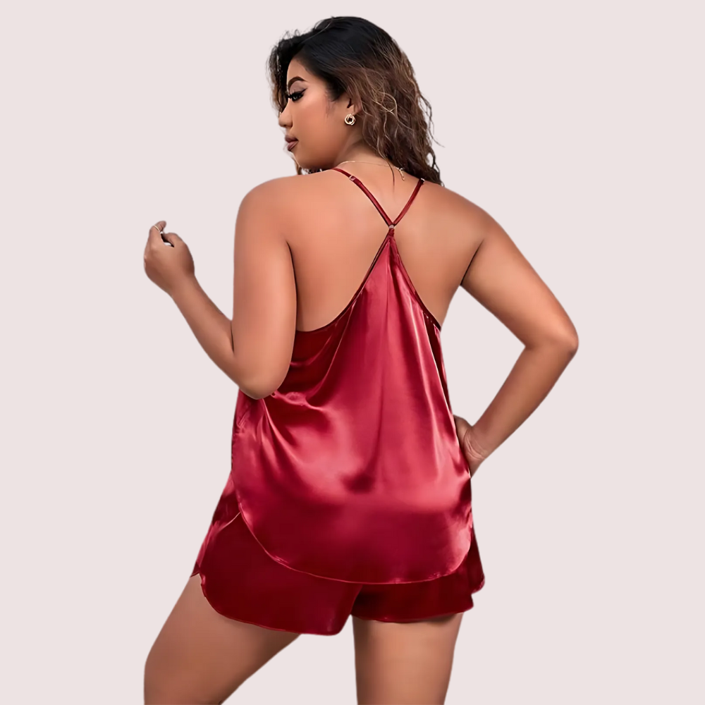 Midnight Glow Silk Cami & Shorts – Plus Size image 3