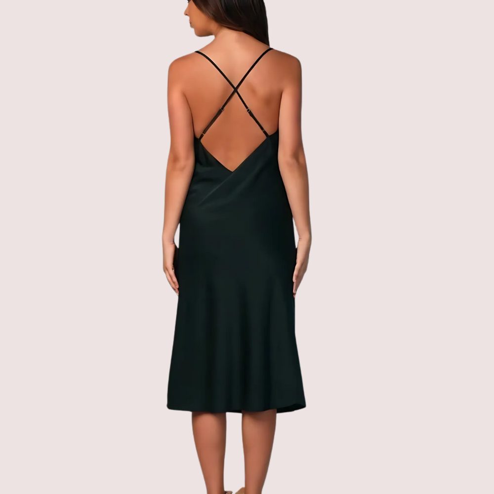 Navy Satin Cowl Neck Midi Dress image 2