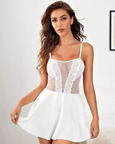 Pure Elegance White Lace Babydoll Nightwear image 2