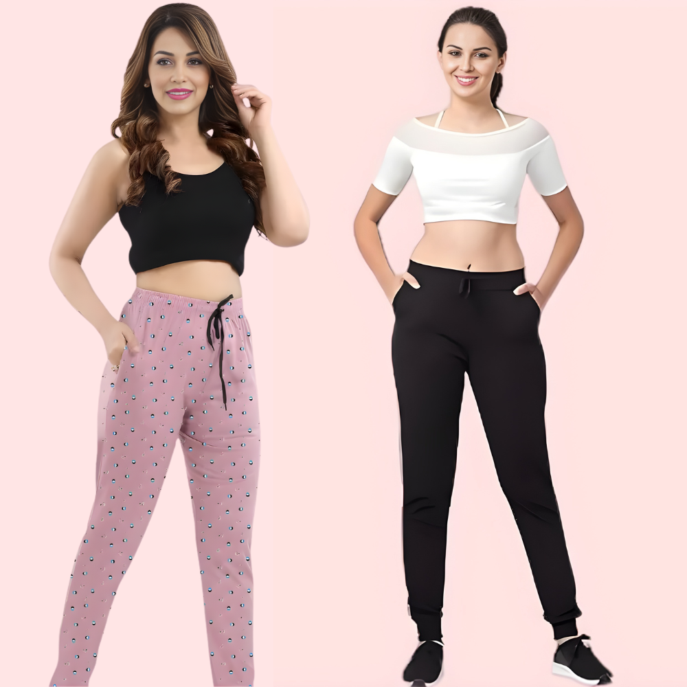 Lober Women’s Winter Cotton Jogger Pants – Pack of 2