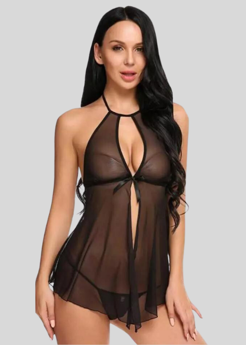 Elegant Lace Black Babydoll Nightwear image 2