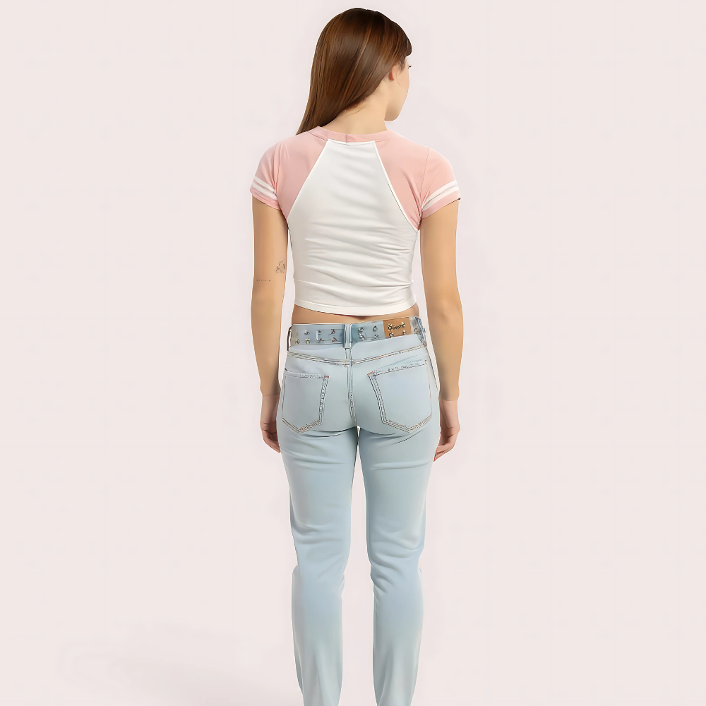 Women's Pink "Brooklyn 76" V-Neck Crop Top – Sporty Graphic Tee image 2