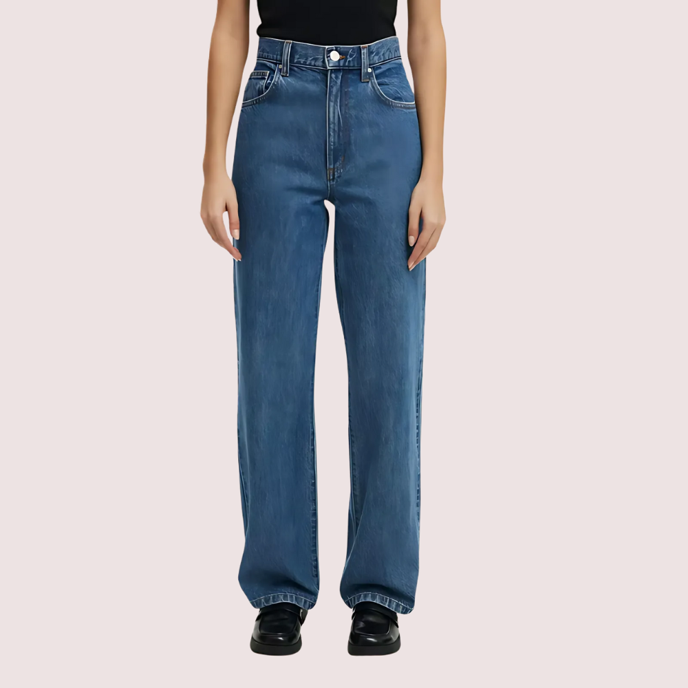 Smokey Blue Denim Loose Fit Straight Jeans for Women image 2