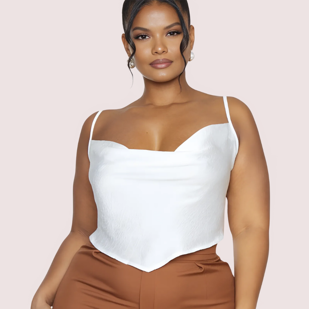 Plus  Size White Satin Cropped Cowl Neck Cami Top image 2
