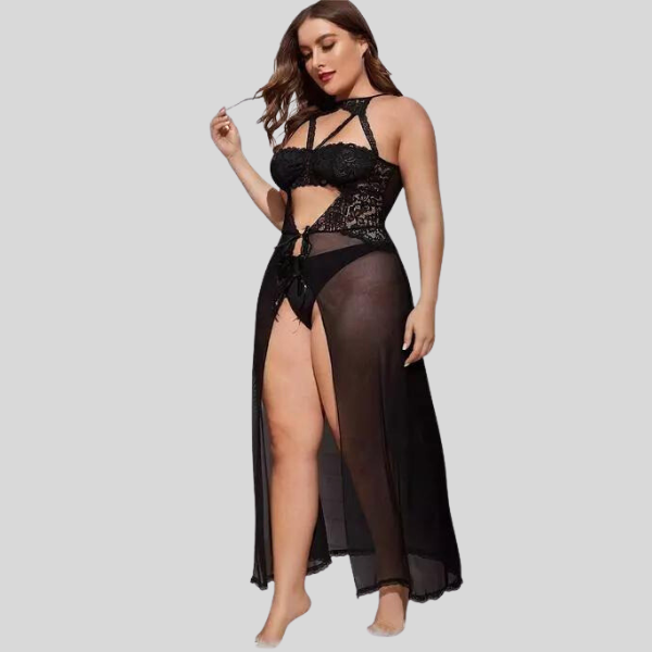 Plus Size Split Long Mesh Babydoll Nightwear image 3