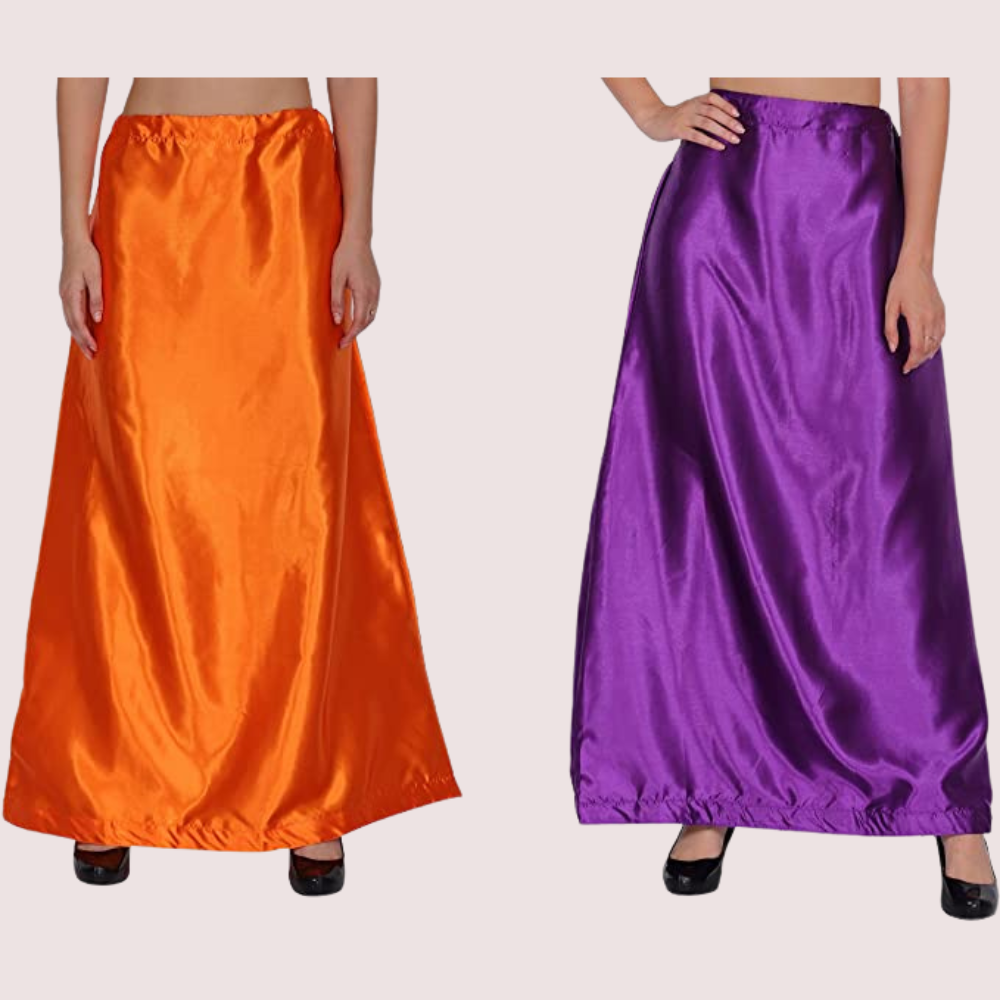 Ladies Glossy silk Underskirt Combo Pack of 2 Orange Purple. image 3