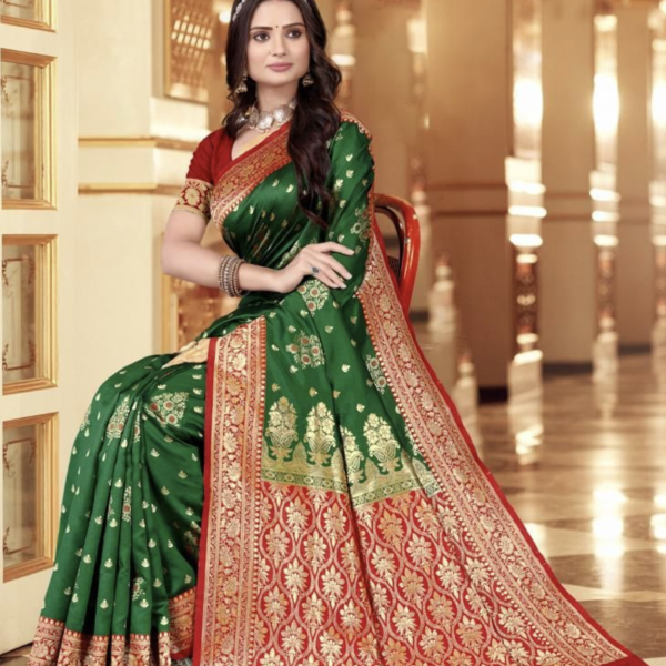 Banarasi Soft Lichi Silk Green Saree