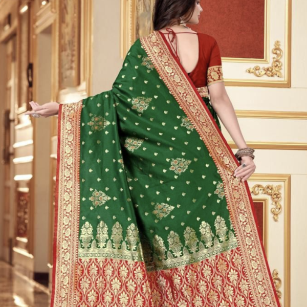 Banarasi Soft Lichi Silk Green Saree