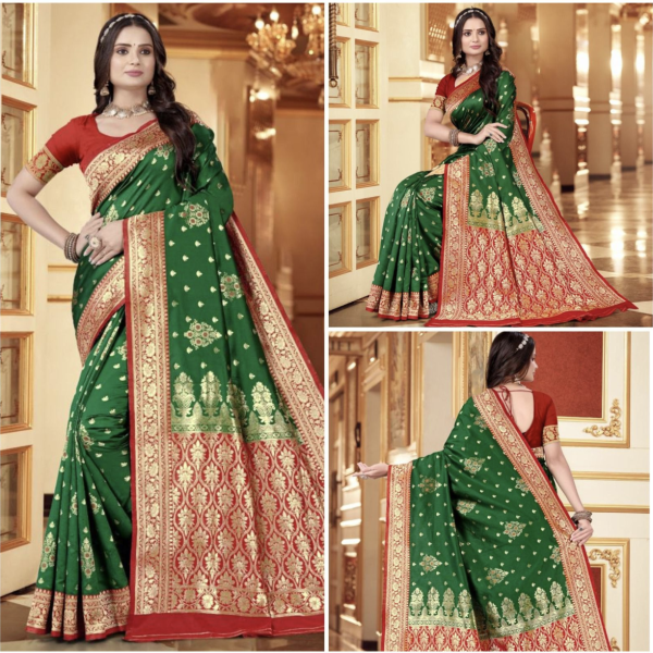 Banarasi Soft Lichi Silk Green Saree