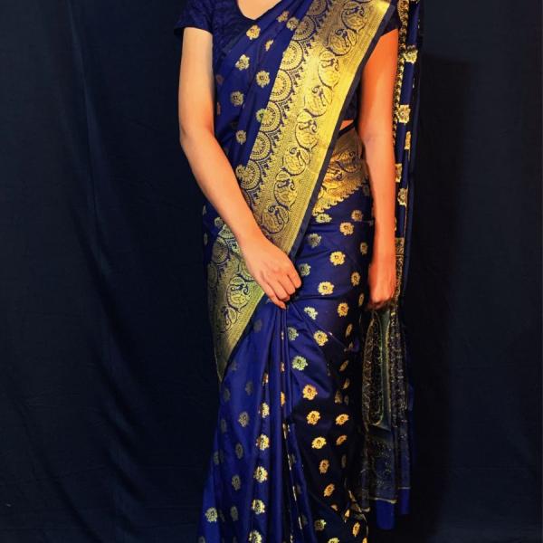 Banarasi Silk Navy Blue Woven Saree