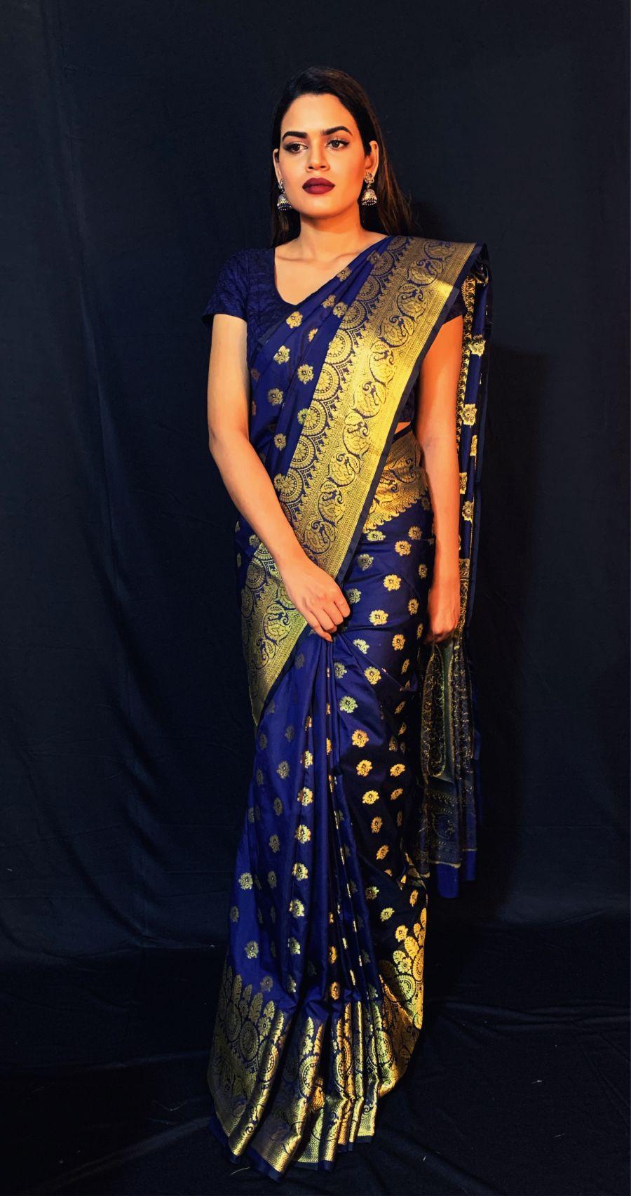 Banarasi Silk Navy Blue Woven Saree