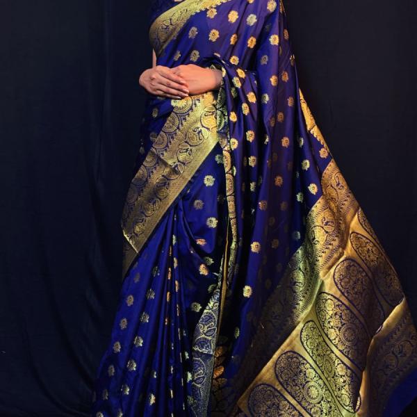 Banarasi Silk Navy Blue Woven Saree