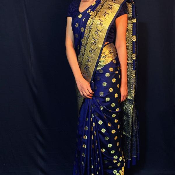 Banarasi Silk Navy Blue Woven Saree