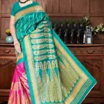 Turquoise & Pink CottonSilk Saree