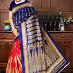 Navy Blue & Red CottonSilk Saree