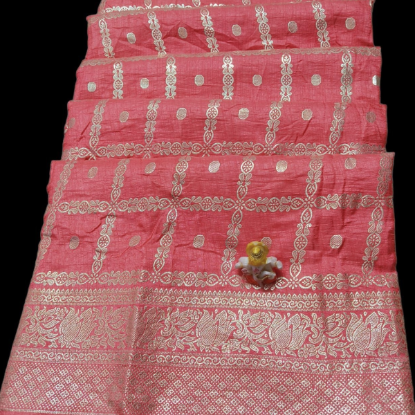 Dola Silk Zari Work Peach Saree