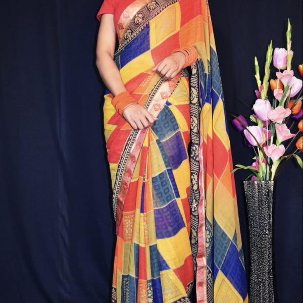 Georgette Printed Lace Border Saree