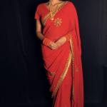 Georgette Stone Work &  Rich Lace Border Scarlet Red Saree