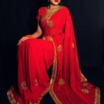 Georgette Stone Work &  Rich Lace Border Scarlet Red Saree