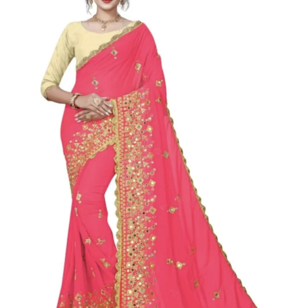 Designer Trendz Georgette Mirror Work Light Pink Saree