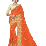 Designer Trendz Georgette Mirror Work Orange Saree