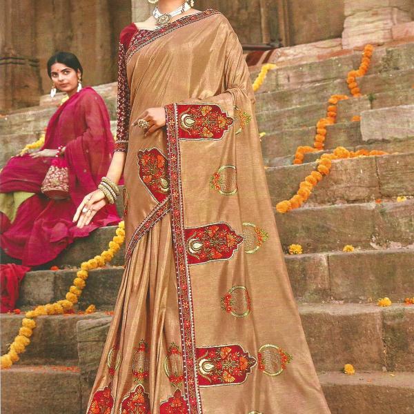 Silk Blend Fancy Party Brown Saree