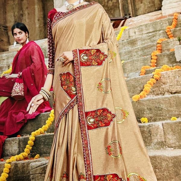 Silk Blend Fancy Party Brown Saree