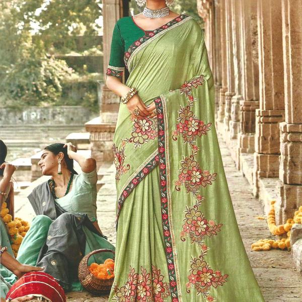 Silk Blend Fancy Party Light Green Saree