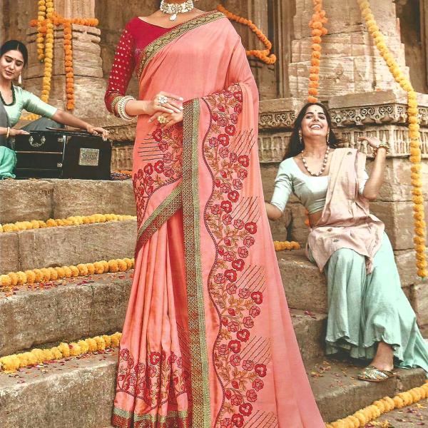 Silk Blend Fancy Party Light Peach Saree