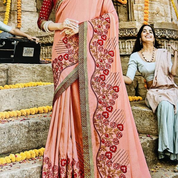 Silk Blend Fancy Party Light Peach Saree