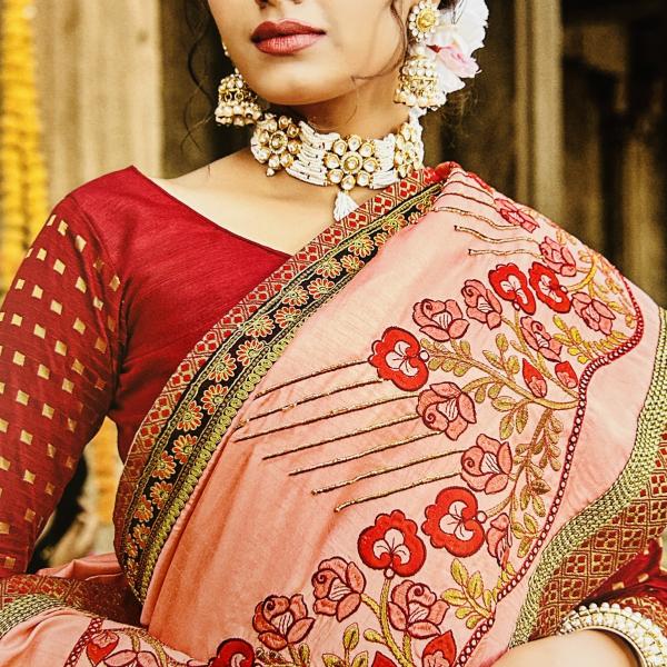 Silk Blend Fancy Party Light Peach Saree