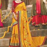 Silk Blend Fancy Party Mustard Yellow Saree