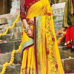 Silk Blend Fancy Party Mustard Yellow Saree