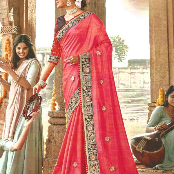 Silk Blend Fancy Party Peach Saree