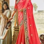 Silk Blend Fancy Party Peach Saree