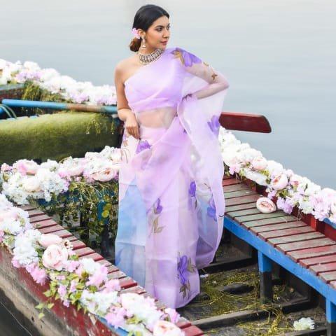 Organza Digital Print Lavender Saree