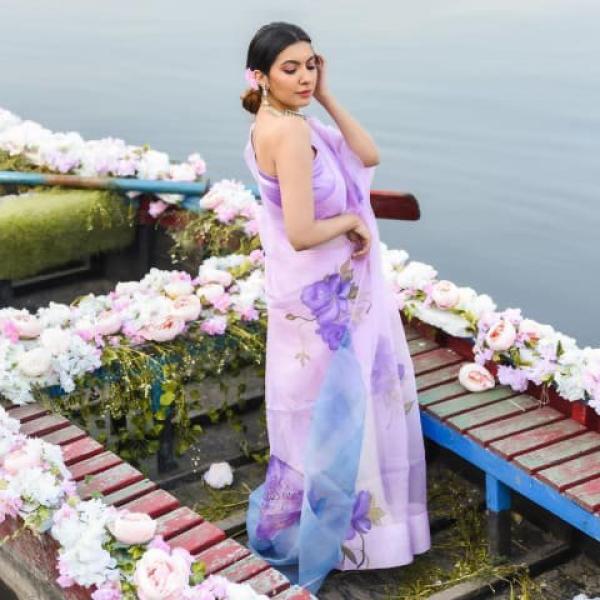 Organza Digital Print Lavender Saree