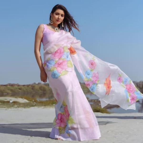 Organza Digital Print Light Pink Saree