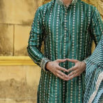 FANCY SATIN GREEN KURTA PAJAMA