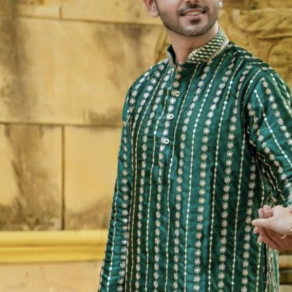 FANCY SATIN GREEN KURTA PAJAMA