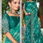 Zamato Chiffon  with Wax print & Sliver Zeri Work Saree