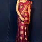 Handloom Silk Blend Maroon Saree with Blouse Piece